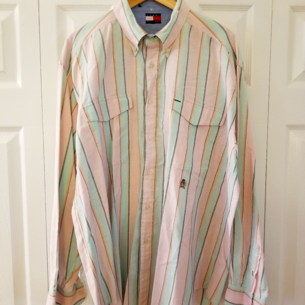 Tommy Hilfiger Vintage Multi Color Button Down Long Sleeve Shirt Mens Size XL